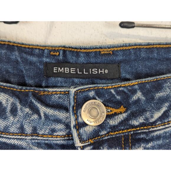 NWT Embellish NYC Jeans Patchwork Denim Mens 40 Blue Distressed Slim Stretch - Picture 6 of 12